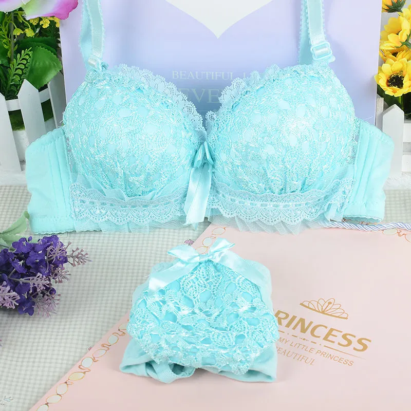 Push Up Women Bra Set Lace Seamless Bralette Cotton Underwear Wire Free Sweet Girl Students Lingerie