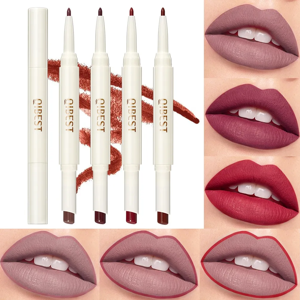 2 IN 1 Lip Liner Waterproof Matte Lipstick Pencil Makeup Set Contour Tint Sexy Red Long Lasting Mois