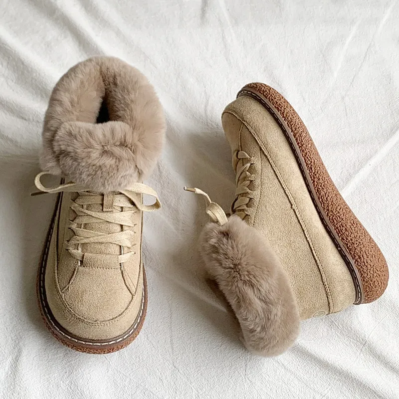 2022 Winter Boots Fur Ladies Snow Boots Wool Low-cut Warm Fur Shoes Man and Women Winter Short Boots