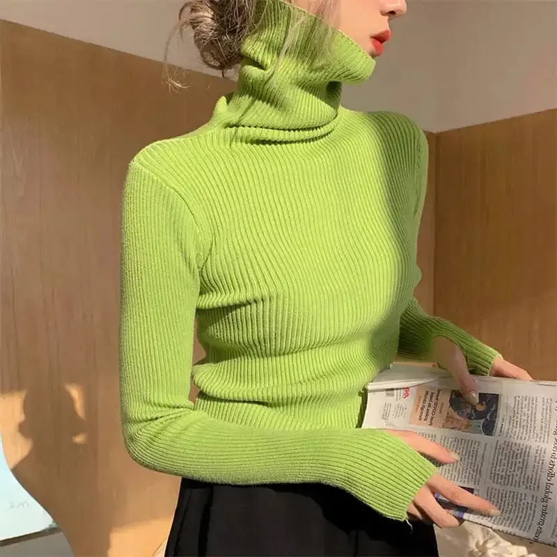 Women heaps collar Turtleneck Sweaters Autumn Winter Slim Pullover Women Basic Tops Casual Soft Knit