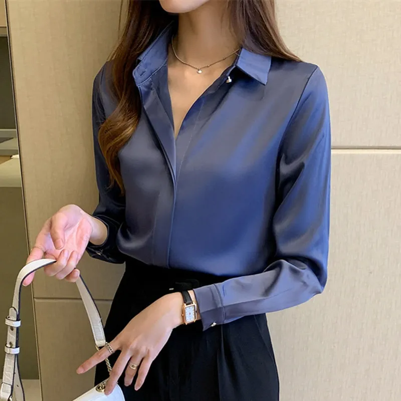 Silk Women's Shirt Long Sleeve Fashion Woman Blouses 2022 Satin Top Female Shirts and Blouse Basic L