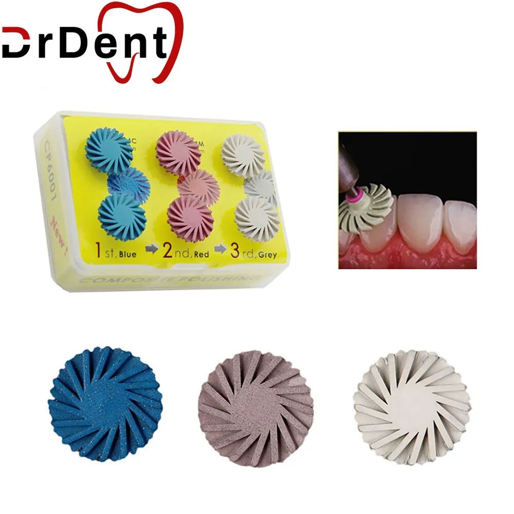 Drdent 6pcs/Set Dental Rubber Polisher Composite Resin Polishing Diamond System Spiral Flex Brush Bu