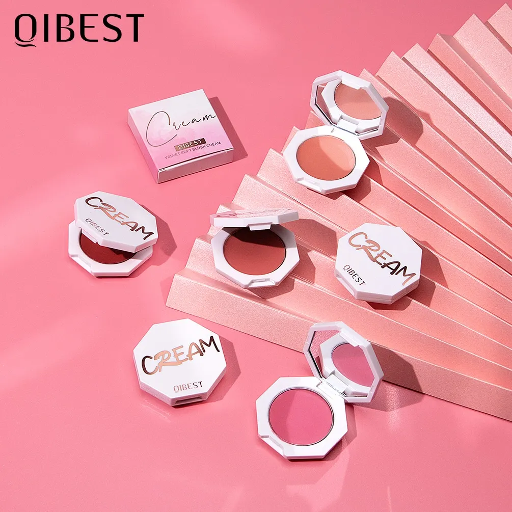 QIBEST Face Blusher Peach Cream Makeup Blush Palette Cheek Contour Blush Cosmetics Blusher Cream Kor