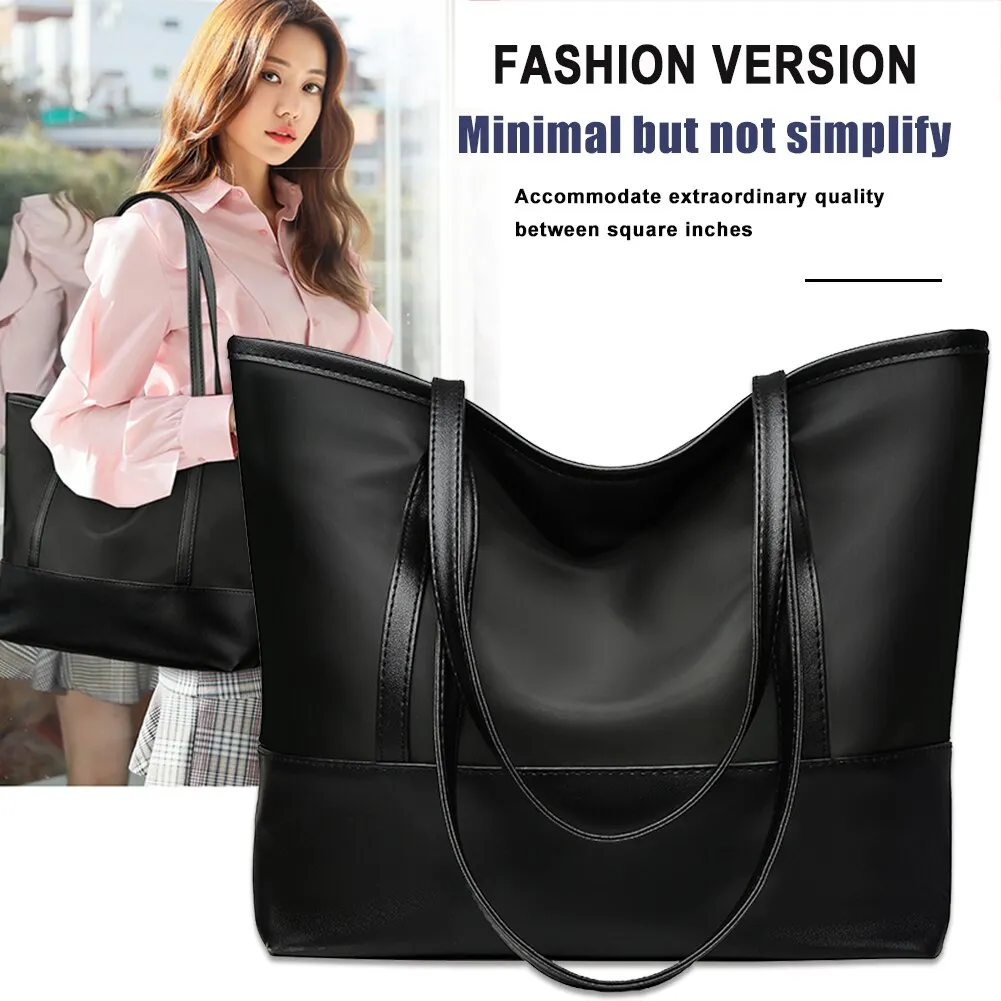 Fashion PU Leather Splicing Commuter Totes Simple Oxford Women Shoulder Handbags Popular Simple Fema