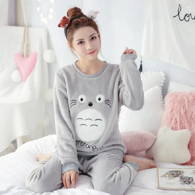 Karakeeb - Product Details - Women Pajamas Autumn Winter Flannel Warm Woman  Sleepwear Korean cute Cartoon Pajama Set Fashion Pija