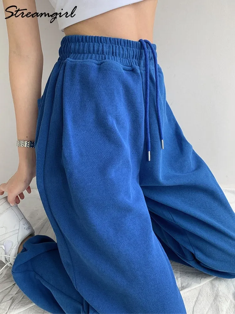 Blue Sweatpants For Women Summer Baggy Pants High Waist Jogger Wide Leg Trousers Spring Women's 