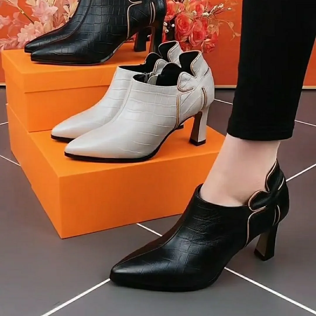 Elegant Women's High Heels Soft Leather Spring Autumn Pumps Low Heeled Shoes