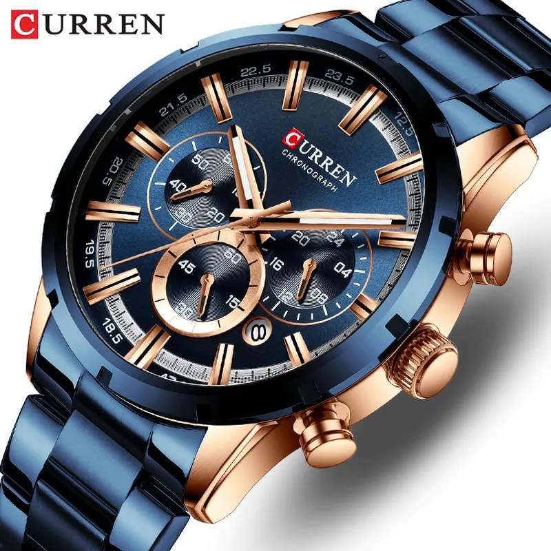 CURREN Men Watch Top Brand Luxury Sports Quartz Mens Watches Full Steel Waterproof Chronograph Wrist