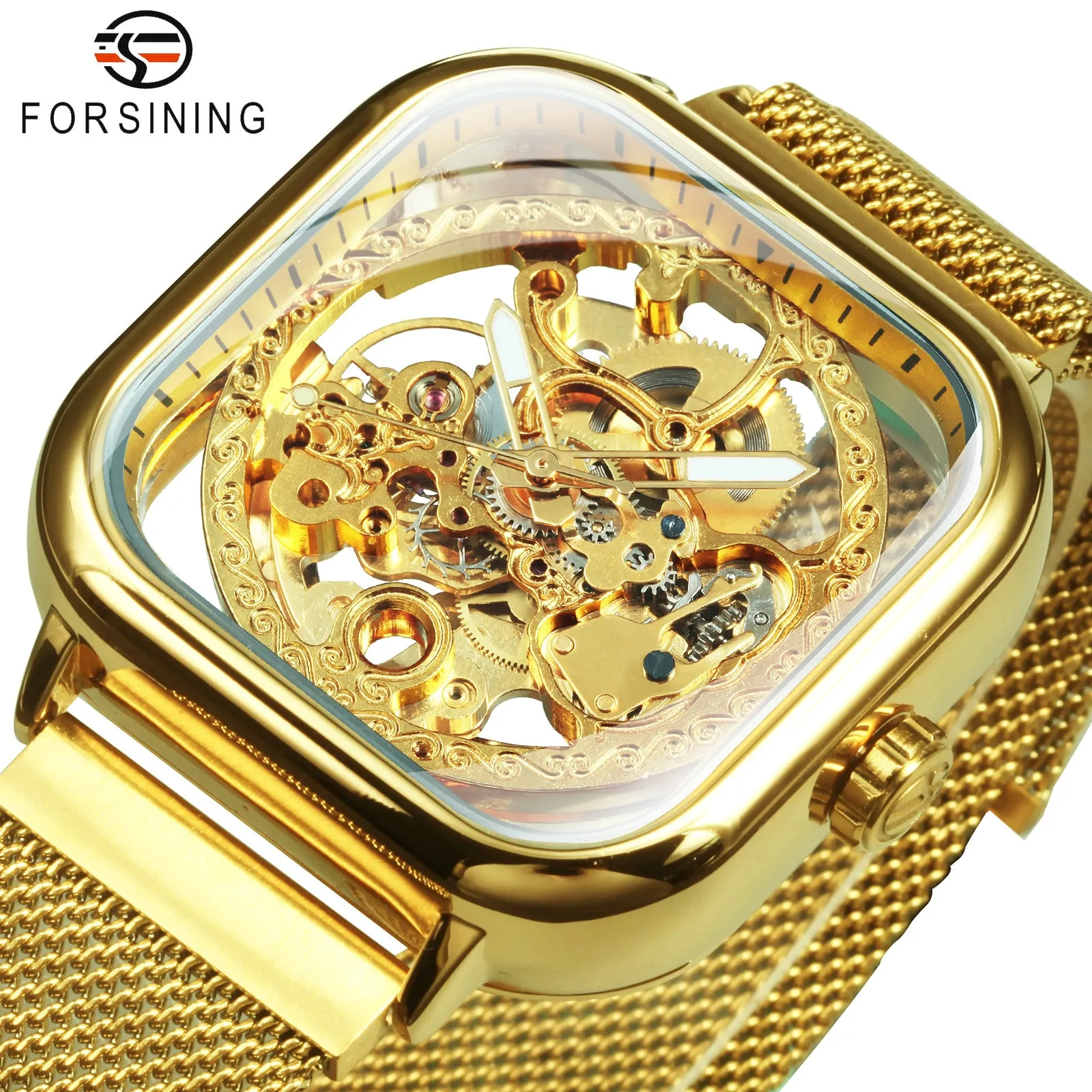 Forsining Watches Mens 2020 Top Brand Luxury Automatic Mechanical Watch for Men Gold Transparent Mes