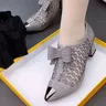 Ladies Pumps Summer Rhinestone Cutout Mesh Women Pumps  Pointed Toe Heels Butterfly Knot Medium Bloc