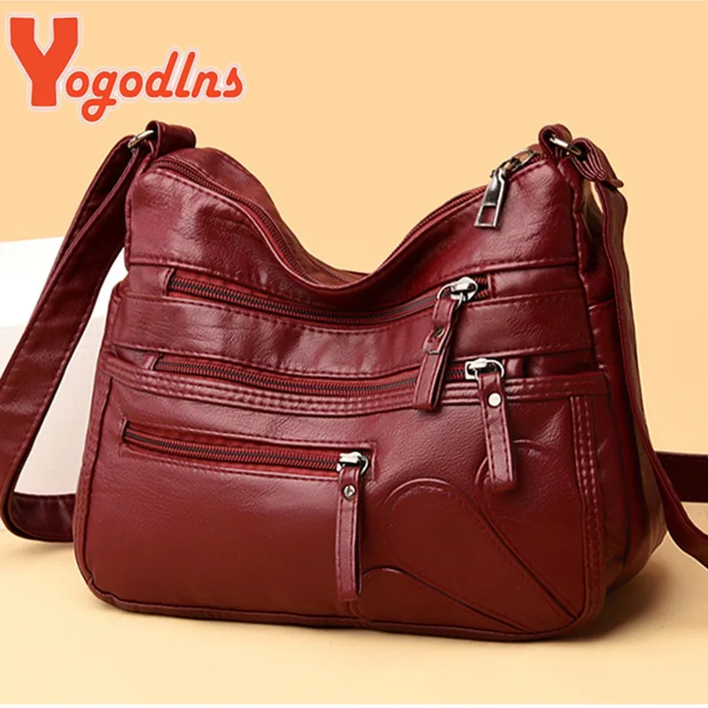 Yogodlns Vintage Shoulder Women's Bag Washed PU Leather Crossbody Bag Multifunction Messenger Bag La